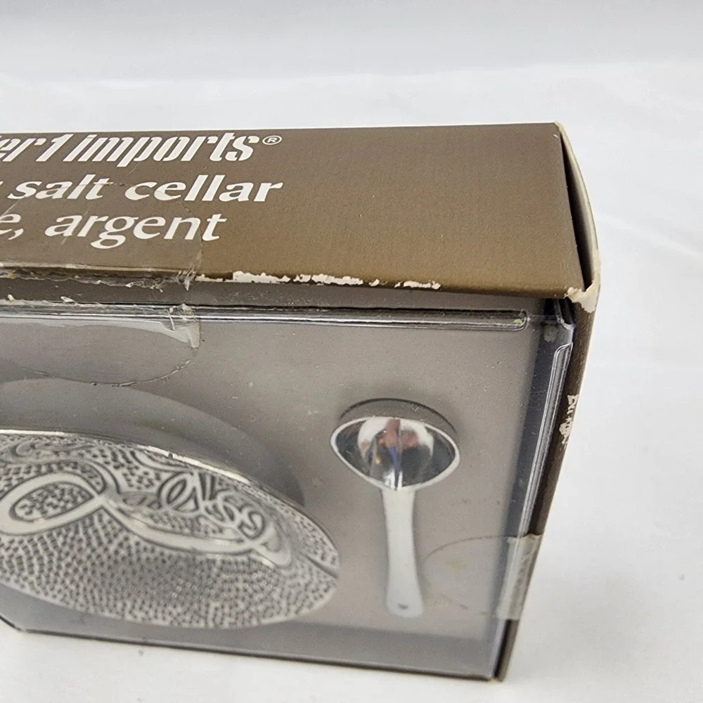 Pier 1 Imports Silver Salt Cellar with Spoon, Vintage‎ Kitchen Decor